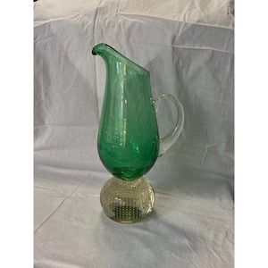 Vintage Rare Carl Erickson Controlled Bubble Glass Green Pitcher